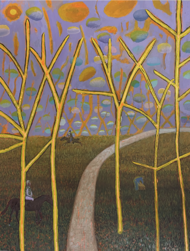 Riders under purple sky